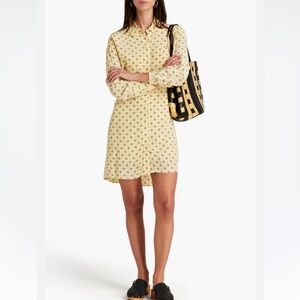 Claudie Pierlot Romila Crepe‎ de Chine Print Mini Shirt Dress Butter Yellow 36 S
